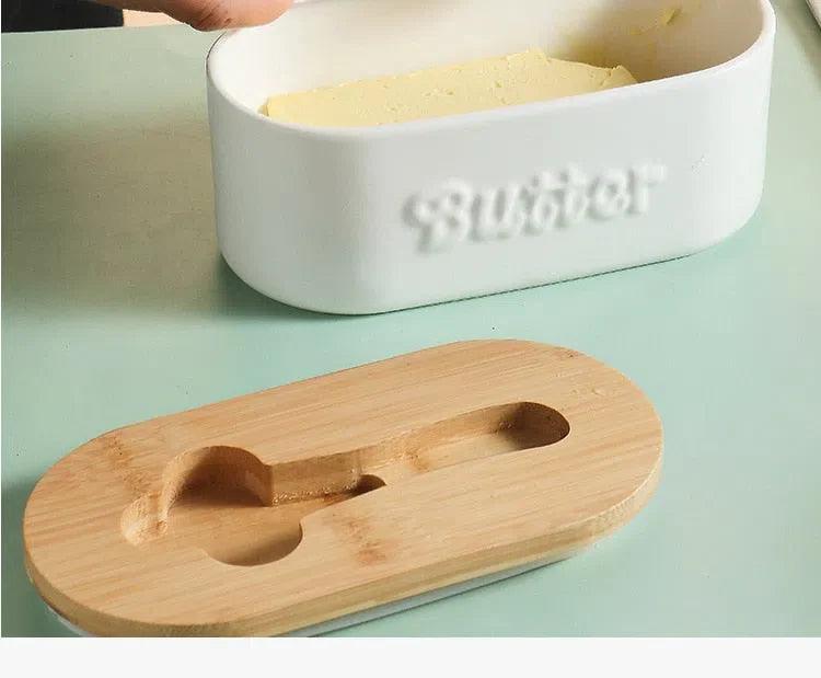 Manteigueira em Cerâmica com Tampa de Bambu