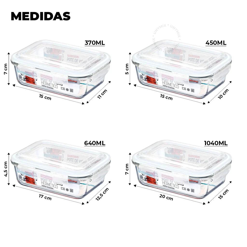 Kit Potes de Vidro Hermético Retangular 5 ou 10 Unidades - Domus Concept