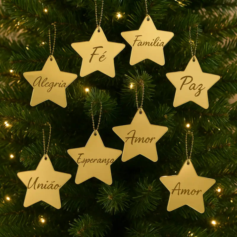 Decoração de Natal 8 peças Estrelas Espelhadas com Palavras