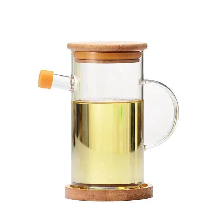 Garrafa de Vidro para Óleo, Azeite ou Vinagre com Tampa de Bambu