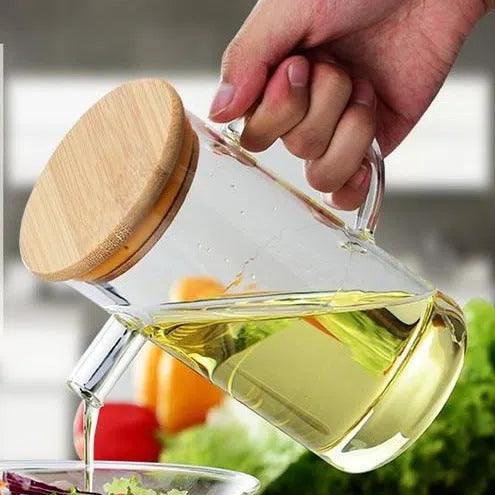 Garrafa de Vidro para Óleo, Azeite ou Vinagre com Tampa de Bambu