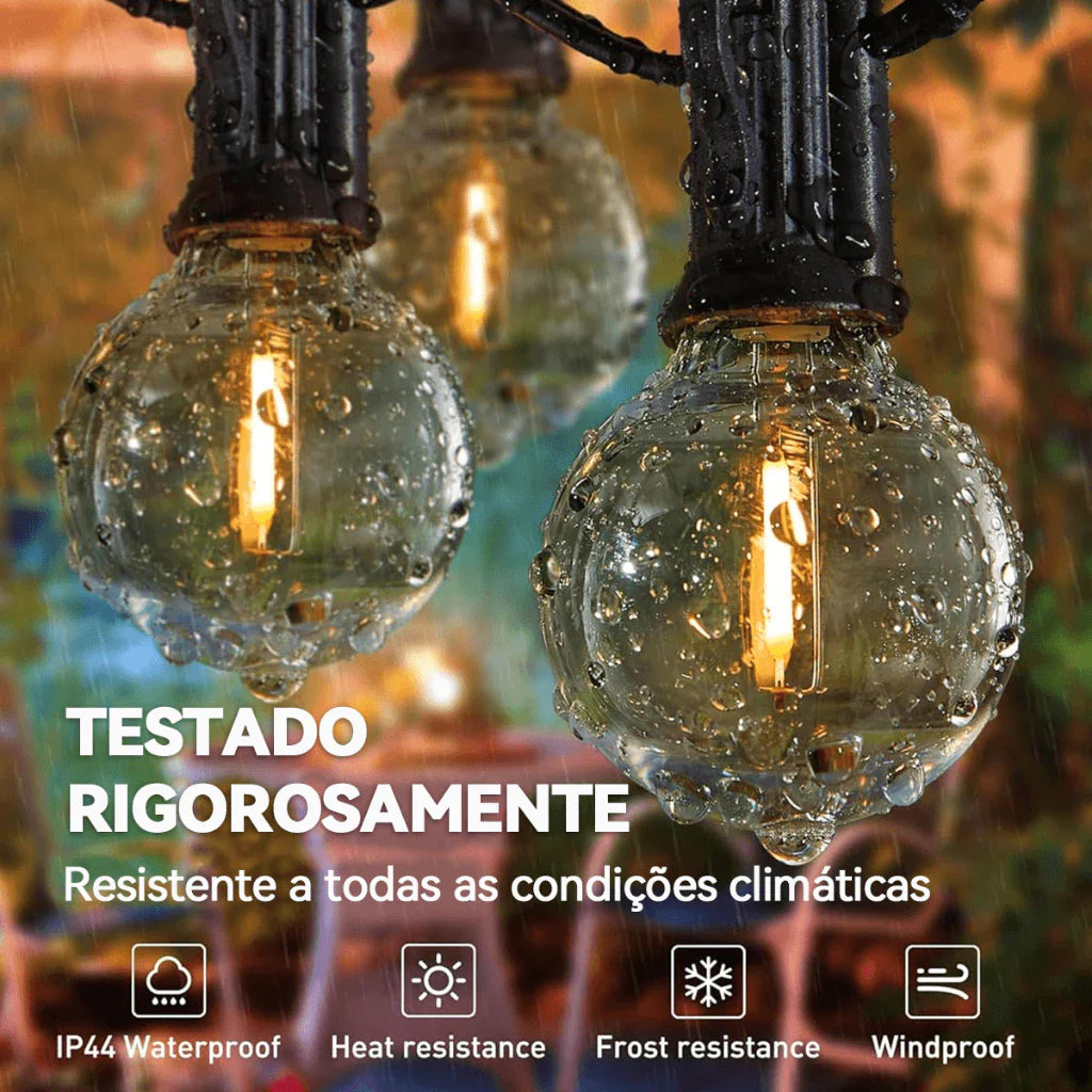 Varal de Luzes Solar com Lâmpadas Arredondadas Kasamô - Ilumine Exteriores
