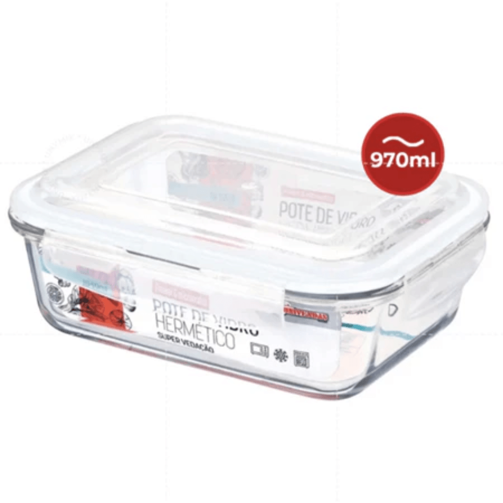 Kit Potes de Vidro Hermético Retangular 5 ou 10 Unidades - Domus Concept