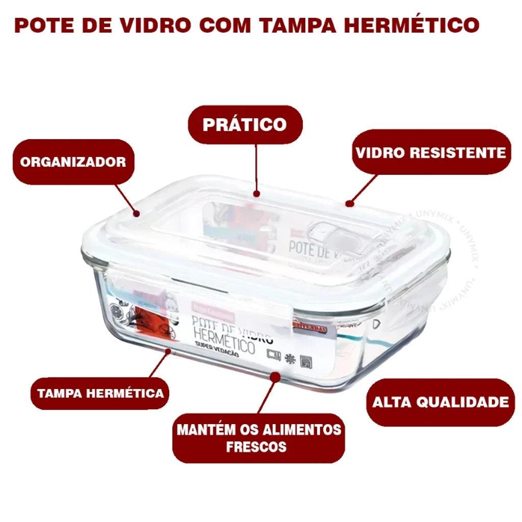 Kit Potes de Vidro Hermético Retangular 5 ou 10 Unidades - Domus Concept