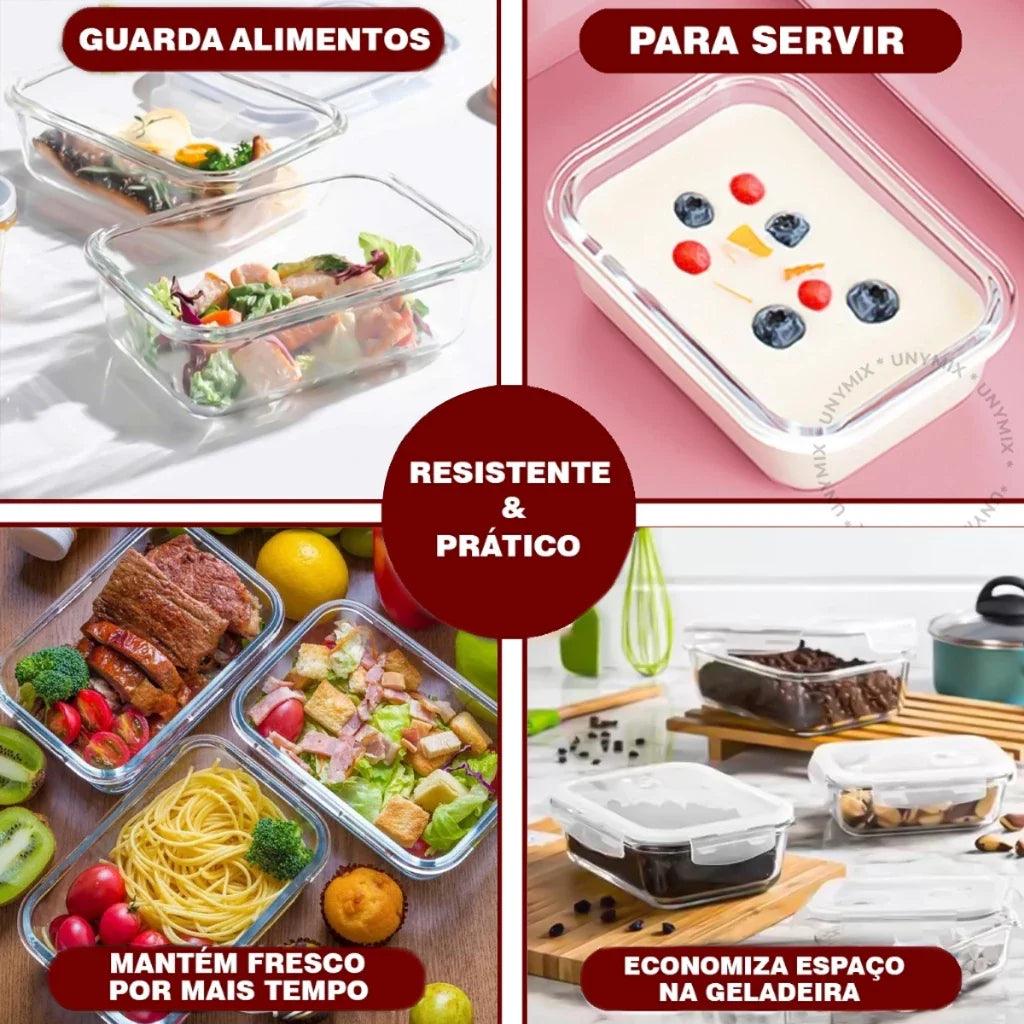 Kit Potes de Vidro Hermético Retangular 5 ou 10 Unidades - Domus Concept