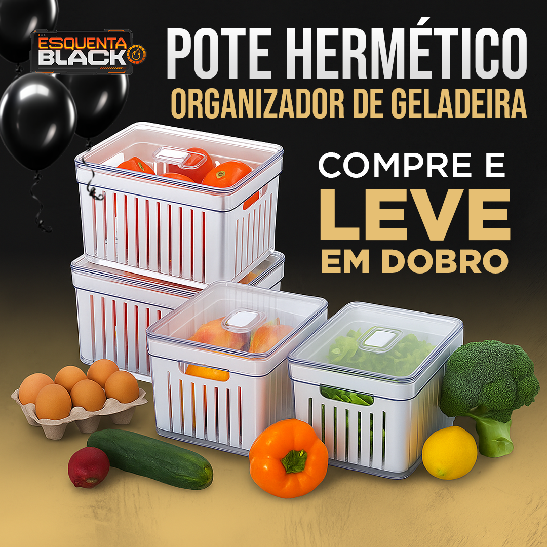 Pote Hermético Organizador de Geladeira Em Dobro - Domus Concept [ESQUENTA BLACK]